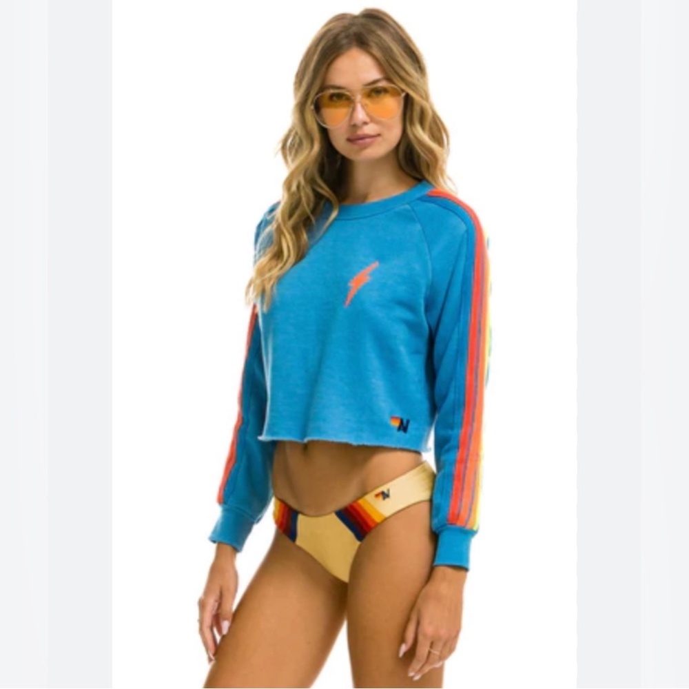 Aviator Nation Bolt Embroidery Classic Cropped Sweatshirt
